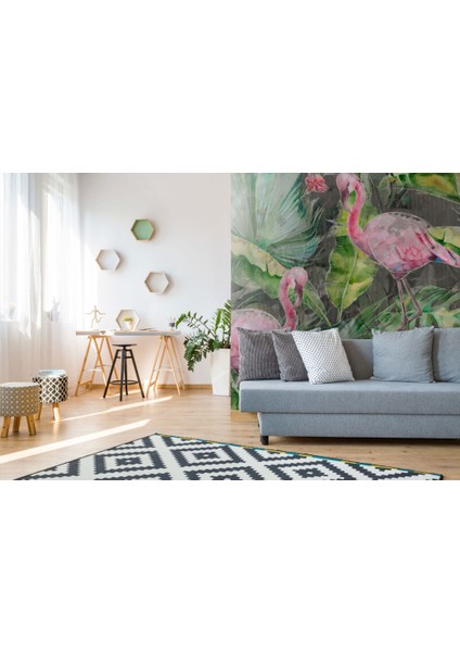 Flamingo ve Bitki Desenli 3D Duvar Kağıdı