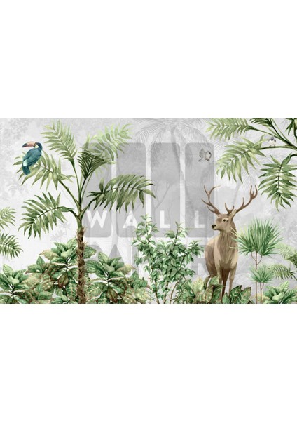 3D Geyik ve Ağaç Desenli Tropikal Duvar Kağıdı fiyatları