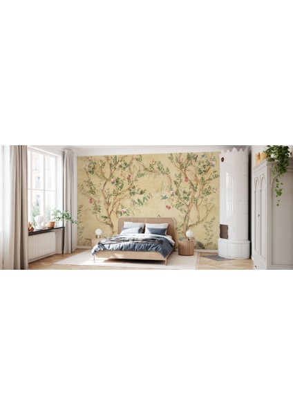 Dallarda Güzel Kuşlar Sarı Renkli Duvar Kağıdı modelleri