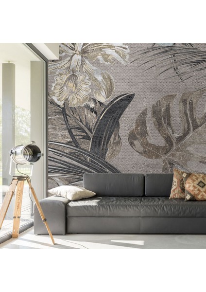 Yaprak ve Çiçek Desenli 3D Duvar Kağıdı