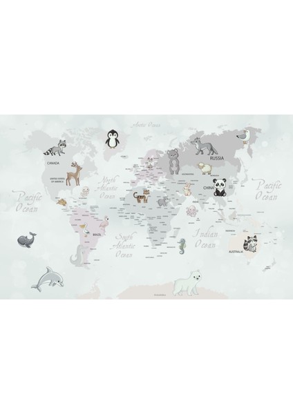 Çok Çeşit Hayvan Desenli Çocuk Haritası 3D Duvar Kağıdı fiyatları