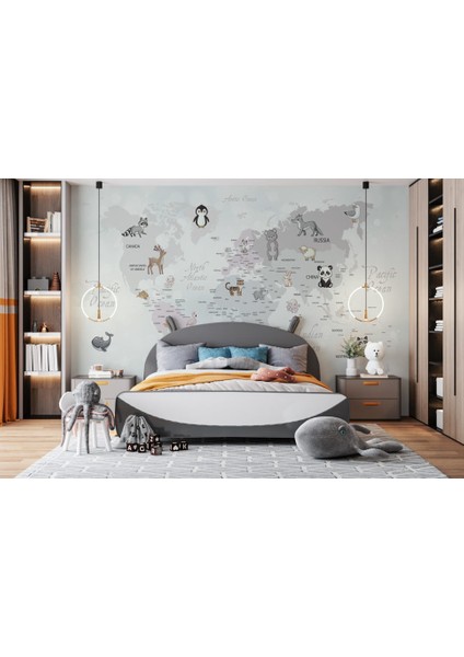 Çok Çeşit Hayvan Desenli Çocuk Haritası 3D Duvar Kağıdı modelleri