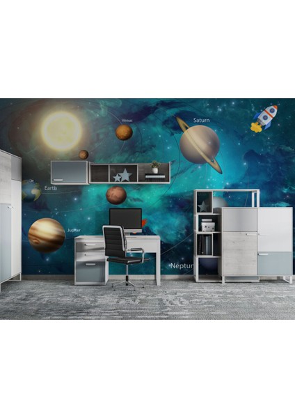 Güneş Sistemi Desenli 3D Duvar Kağıdı