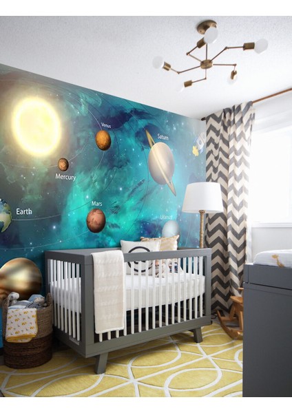 Güneş Sistemi Desenli 3D Duvar Kağıdı fırsatları