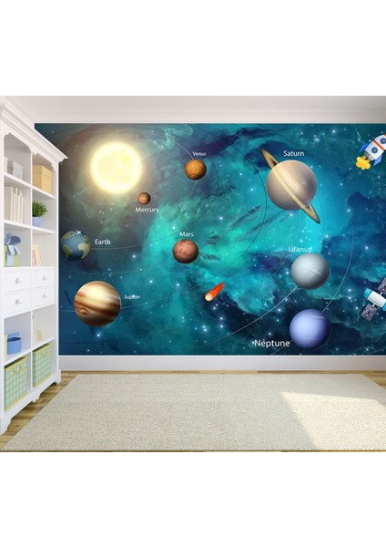 Güneş Sistemi Desenli 3D Duvar Kağıdı indirimleri