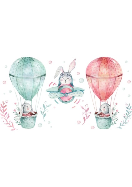 Tavşanları Taşıyan Uçan Balon Desenli 3D Duvar Kağıdı fiyatları