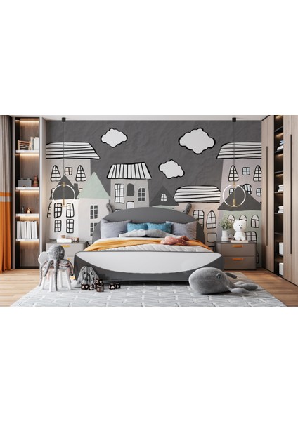 Çizim Halinde Ev Desenli 3D Duvar Kağıdı