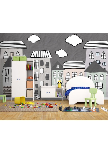 Çizim Halinde Ev Desenli 3D Duvar Kağıdı modelleri