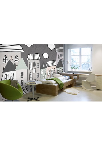 Çizim Halinde Ev Desenli 3D Duvar Kağıdı fırsatları