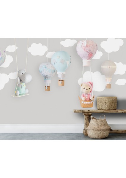 Bulutların Üstünde Uçan Ayıcık Desenli 3D Duvar Kağıdı fırsatları