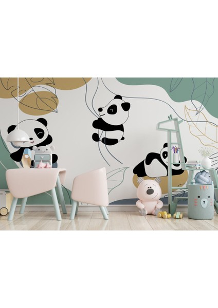 Sarmaşıklara Tutunan Panda Desenli 3D Duvar Kağıdı