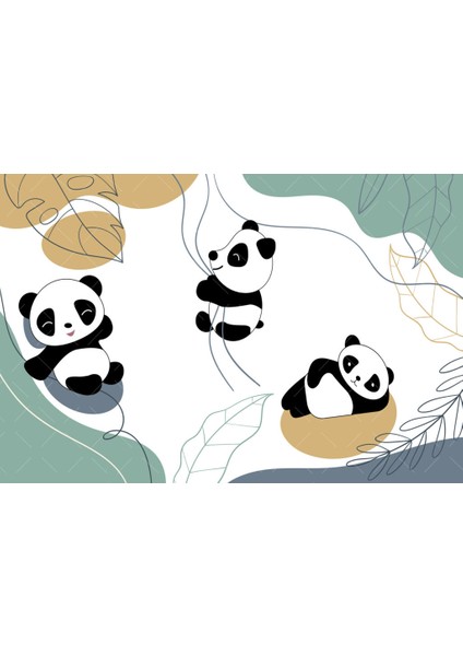 Sarmaşıklara Tutunan Panda Desenli 3D Duvar Kağıdı
