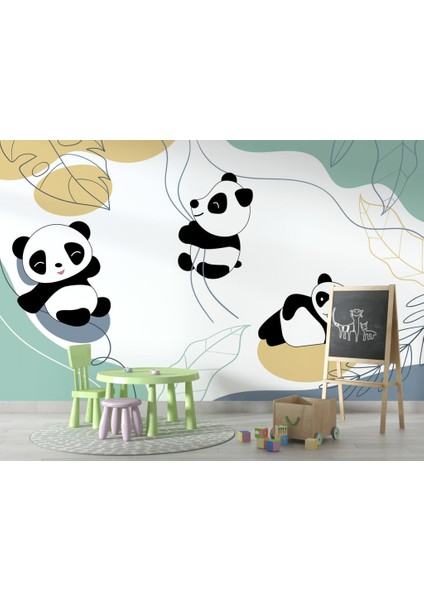 Sarmaşıklara Tutunan Panda Desenli 3D Duvar Kağıdı