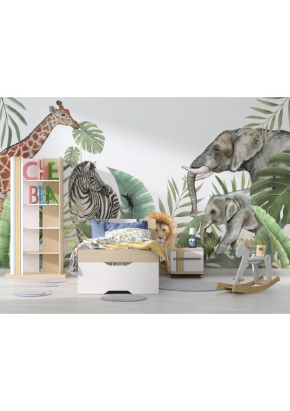 Otların Arasında Yürüyen Hayvanlar Sembollü 3D Duvar Kağıdı