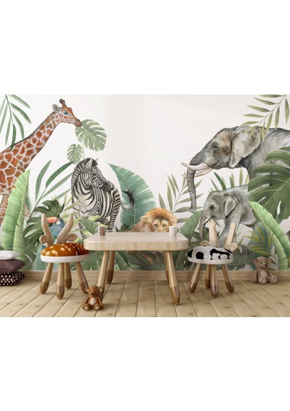 Otların Arasında Yürüyen Hayvanlar Sembollü 3D Duvar Kağıdı modelleri