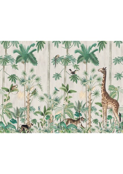 Uzun Ağaçlar Arasında Duran Çok Çeşit Hayvan Desenli 3D Duvar Kağıdı modelleri