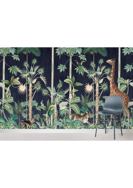 Uzun Ağaçlar Arasında Duran Çok Çeşit Hayvan Desenli 3D Duvar Kağıdı fırsatları