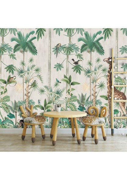 Uzun Ağaçlar Arasında Duran Çok Çeşit Hayvan Desenli 3D Duvar Kağıdı indirimleri