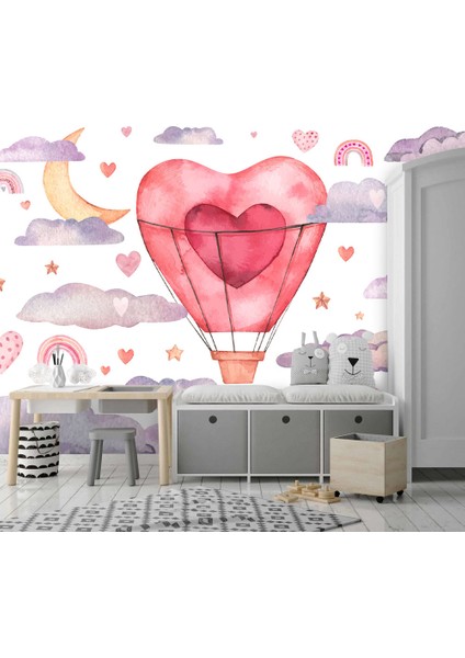 Kalpli Balon ve Bulut Desenli 3D Duvar Kağıdı indirimleri