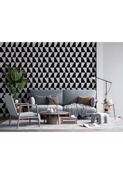 Siyah Beyaz Kare Desenli 3D Duvar Kağıdı