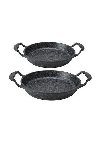 2'li Gri Oval Döküm Sahan Set 16 -  20 cm