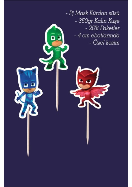 Pj Mask Kürdan Süsü Kağıt Figür Objeler