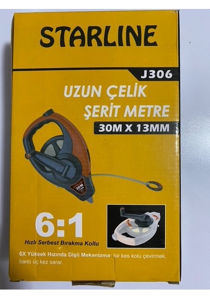 Uzun Çelik Şerit Metre 30M*13MM