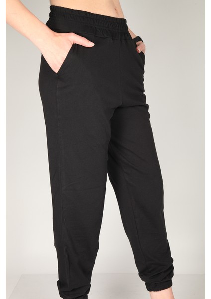 Siyah Kışlık Yüksek Bel Jogger Eşofman