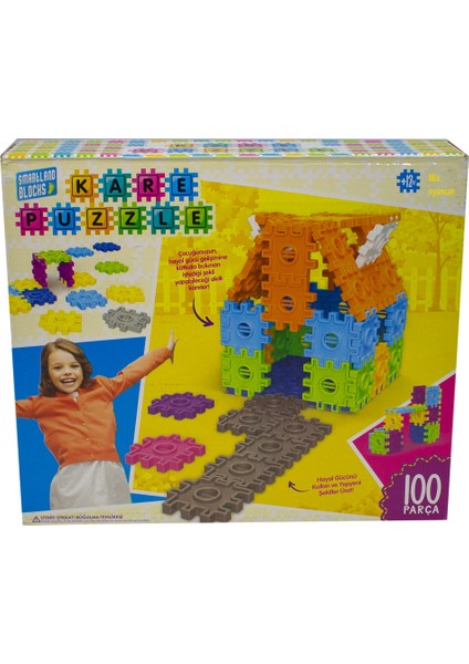 Mix Oyuncak Oyuncak Kare Puzzle 100 Parça Şekilden Şekile Giren Kareler