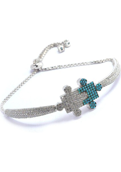 Turkuaz ve Zirkon Taşlı Yapboz Asansörlü Bileklik