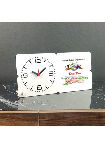 Sosyal Bilgiler Öğretmeni Ahşap Masa Saati