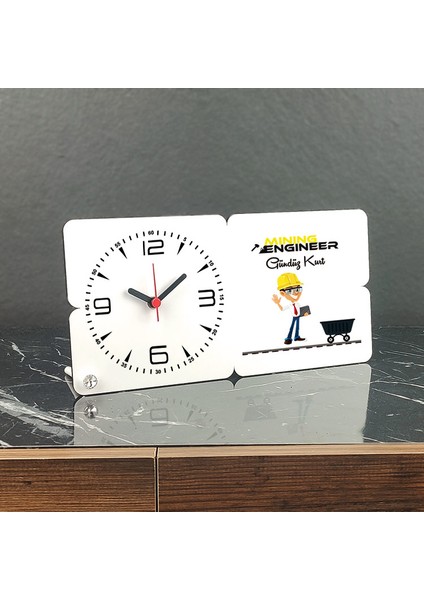 Minning Engineer Ahşap Masa Saati