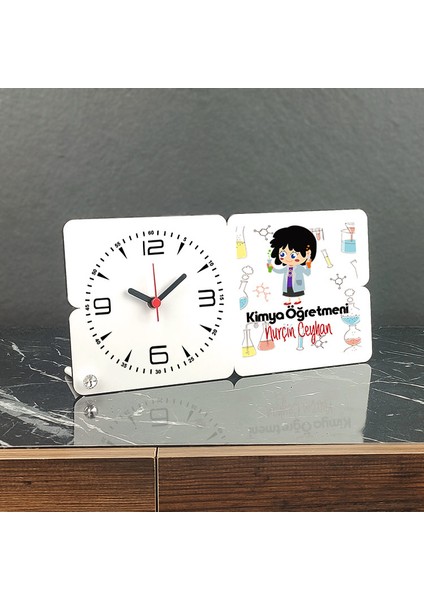 Kimya Öğretmeni Ahşap Masa Saati