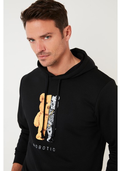 Baskı Detaylı Pamuklu Kapüşonlu Slim Fit Sweat Erkek Sweat 5905236