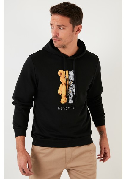 Baskı Detaylı Pamuklu Kapüşonlu Slim Fit Sweat Erkek Sweat 5905236