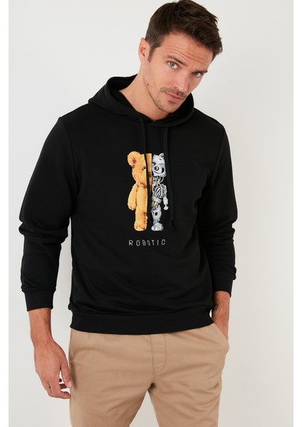 Baskı Detaylı Pamuklu Kapüşonlu Slim Fit Sweat Erkek Sweat 5905236
