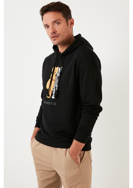 Baskı Detaylı Pamuklu Kapüşonlu Slim Fit Sweat Erkek Sweat 5905236