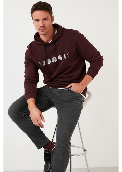 Pamuklu Baskılı Kapüşonlu Slim Fit Sweat Erkek Sweat 5905238