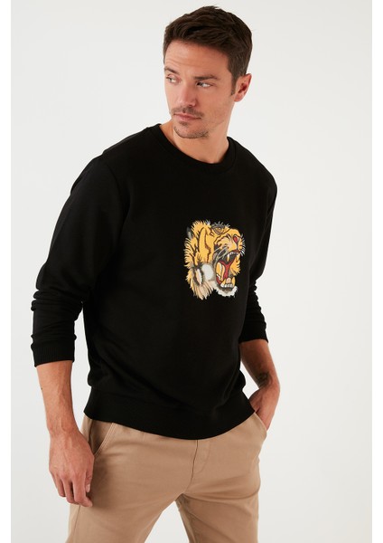 Baskılı Pamuklu Bisiklet Yaka Slim Fit Sweat Erkek Sweat 5905202 fırsatları