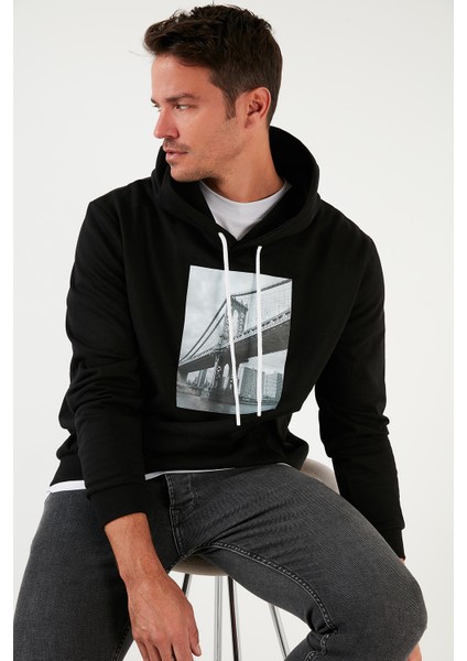 Slim Fit Baskılı Kapüşonlu Kanguru Cepli Sweat Erkek Sweat 568R702
