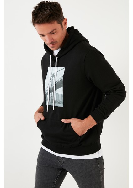 Slim Fit Baskılı Kapüşonlu Kanguru Cepli Sweat Erkek Sweat 568R702 fiyatları