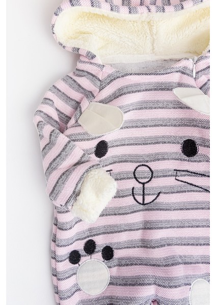 Tavşan Figürlü Kapüşonlu Içi Peluş Kız Bebek Tulum