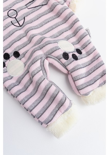 Tavşan Figürlü Kapüşonlu Içi Peluş Kız Bebek Tulum