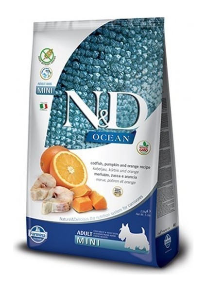 Ocean Balkabaklı Morina Balıklı ve Portakallı Tahılsız Küçük Irk Yetişkin Köpek Maması 2,5 kg