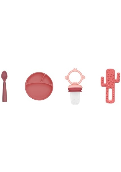 4'lü Set Porsiyon Tabak Bordo, Kaşık Bordo, Püre Bemde, Kaktüs Bordo