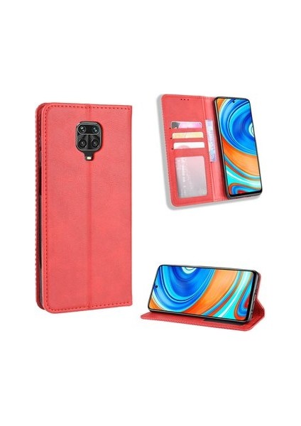 Xiaomi Redmi Note 9 Pro Retro Cüzdan Kılıf - Kırmızı (Yurt Dışından)