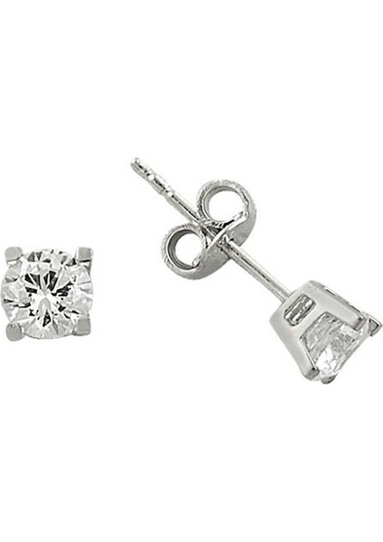Tek taş Küpe Beyaz Altın 14 Ayar 1.47 Gram