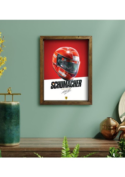 Gift F1 Schumacher Tasarımlı Doğal Masif Ahşap Çerçeveli Tablo 30X40CM-1