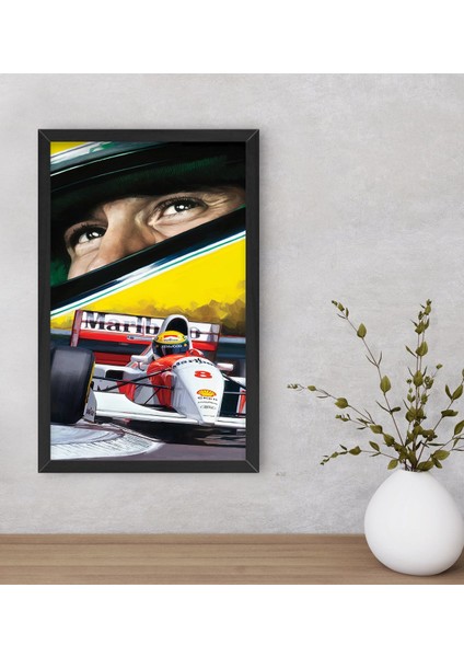 Gift F1 Ayrton Senna Tasarımlı Dekoratif Ahşap Siyah Çerçeveli Tablo-1