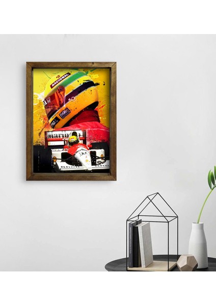 Gift F1 Ayrton Senna Tasarımlı Doğal Masif Ahşap Çerçeveli Tablo 45X65CM-2